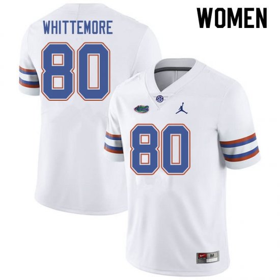 Women's Florida Gators #80 Trent Whittemore NCAA Jordan Brand White Authentic Stitched College Football Jersey ZLP0162IL